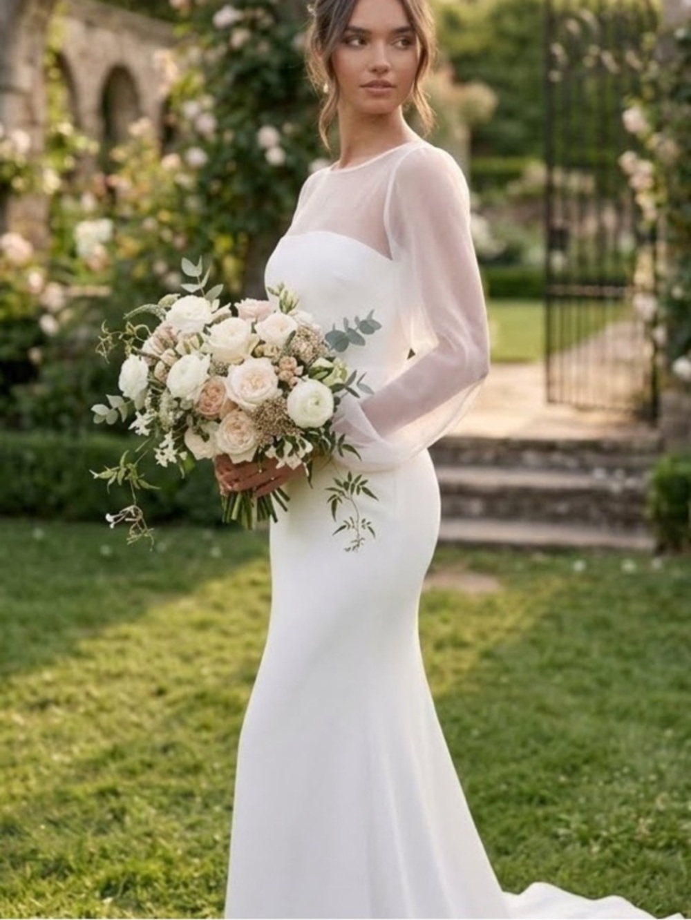 New Lulus Immaculate Romance Elegant White Sheer-Sleeve Bridal Gown Sz 3X